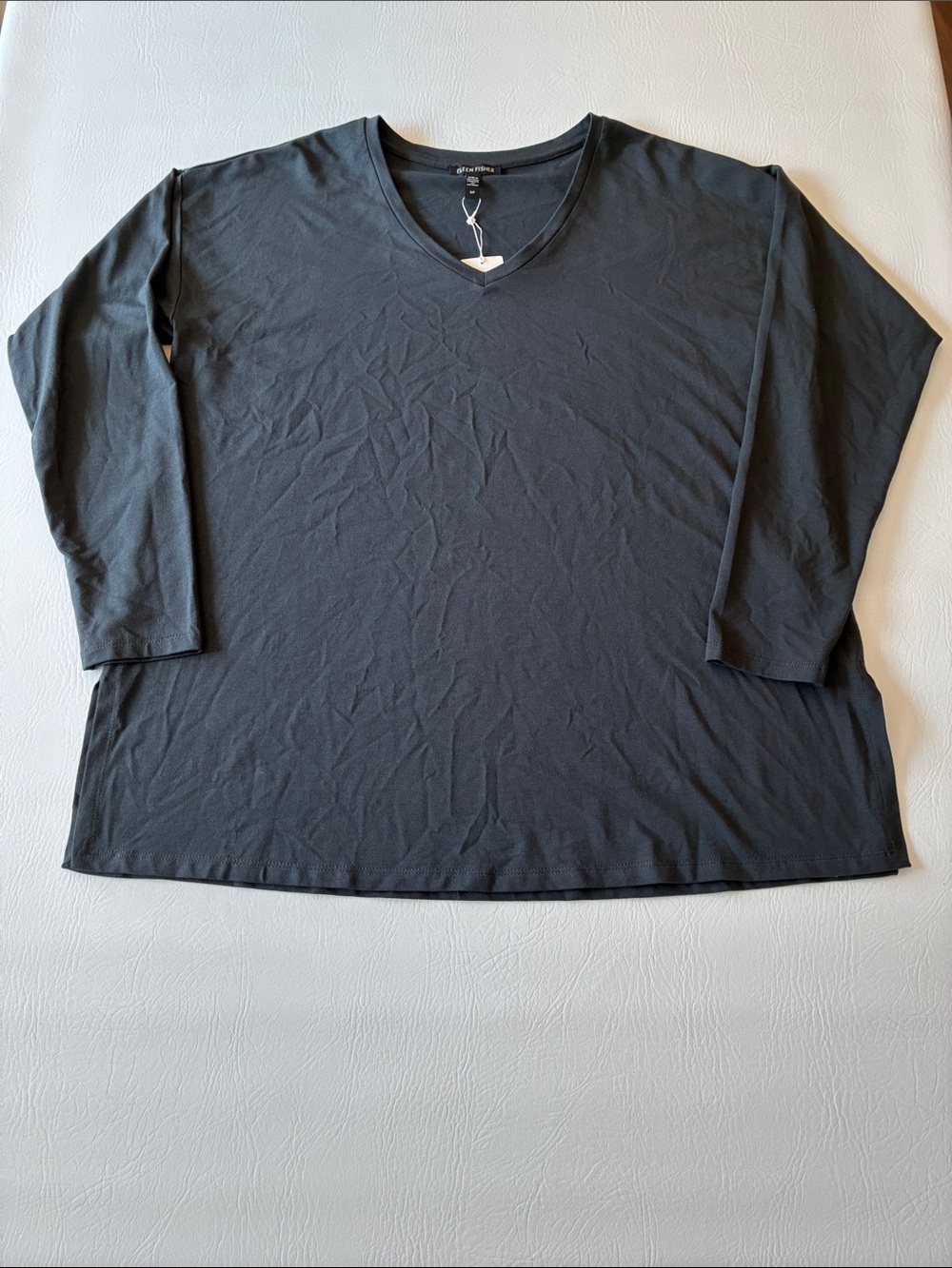 Eileen Fisher Black V-Neck Long Sleeve Tee